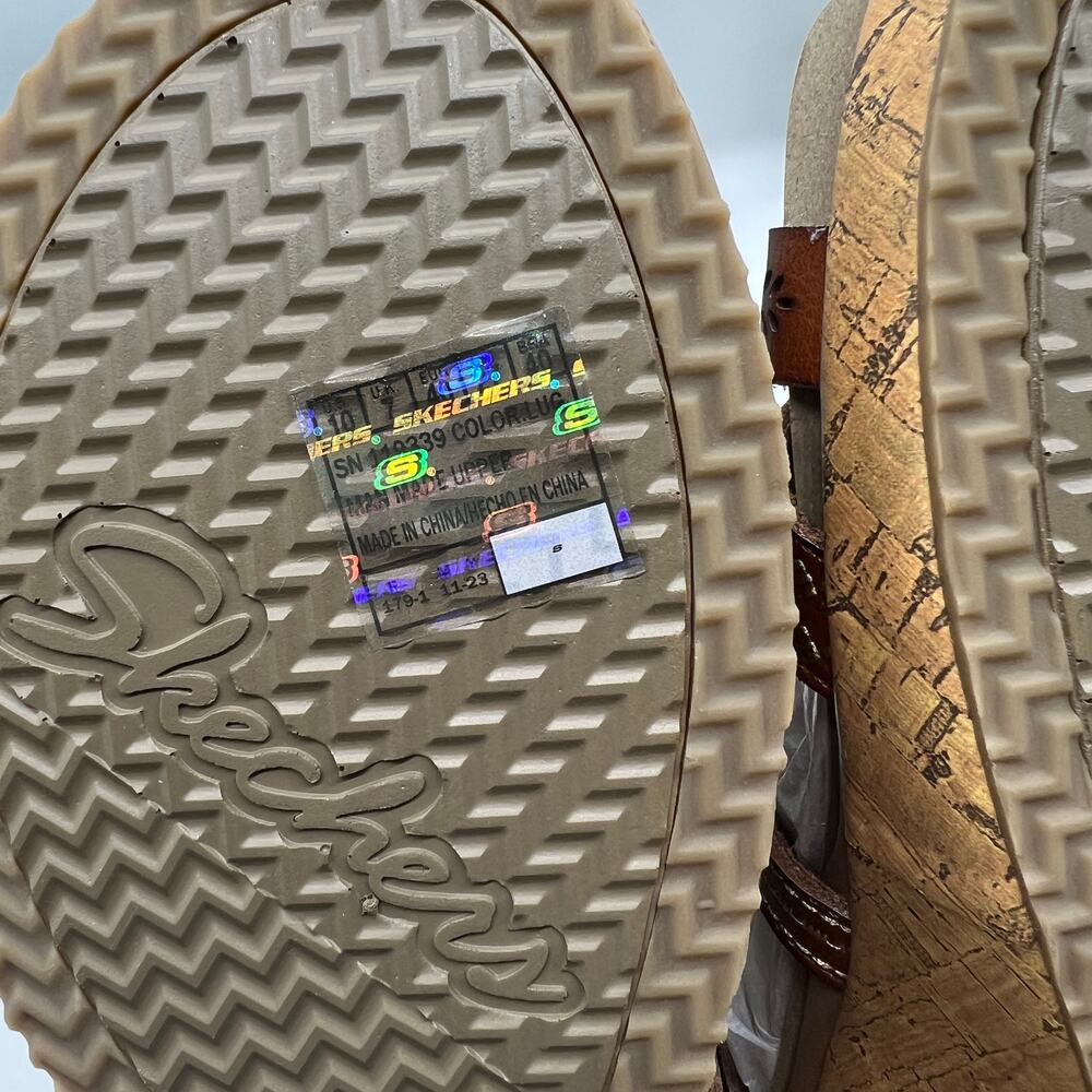 Skechers Beverlee Vegan Wedge Strappy Sandals Brown Size 10 - Picture 11 of 13